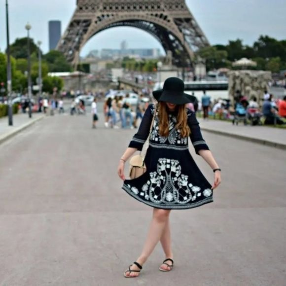 French Connection 'Kiko' Embroidered Crepe Babydoll Dress Size 2 - Picture 12 of 16